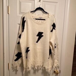 NWOT White Birch White/Navy Distressed Lightning Bolt Sweater…size 2X
